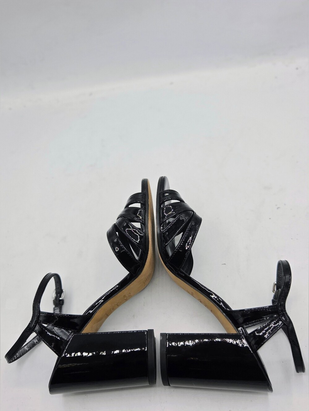 Stuart Weitzman Black Patent Leather Strappy Block Heel Sandals - Size 6M - Picture 7 of 15